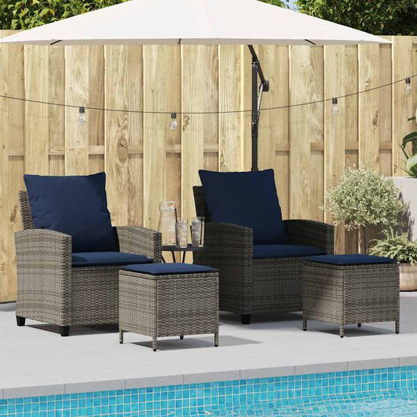 vidaXL Garden Sofa Set Grey, Navy blue PE rattan and powder-coated steel