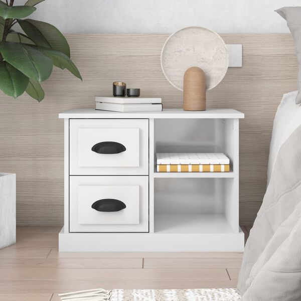 vidaXL Bedside Cabinet High gloss white Engineered wood