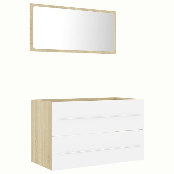 vidaXL Bathroom Furniture Set White and sonoma oak Engineered wood
