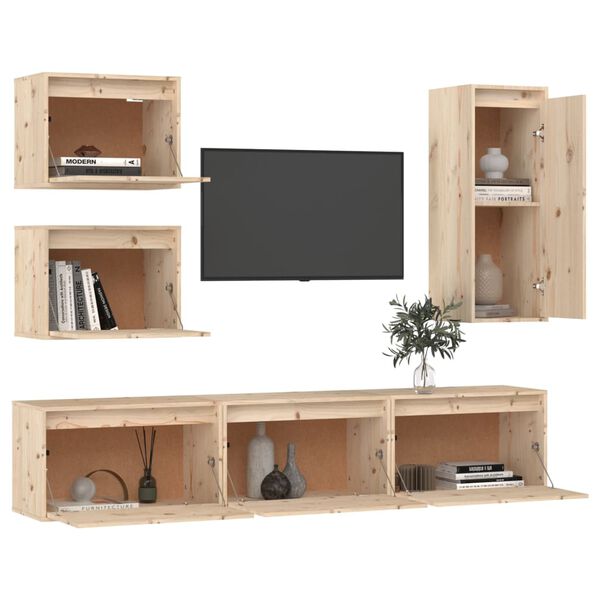 vidaXL TV Cabinet Set of 6 Natural wood Solid pine wood Various sizes
