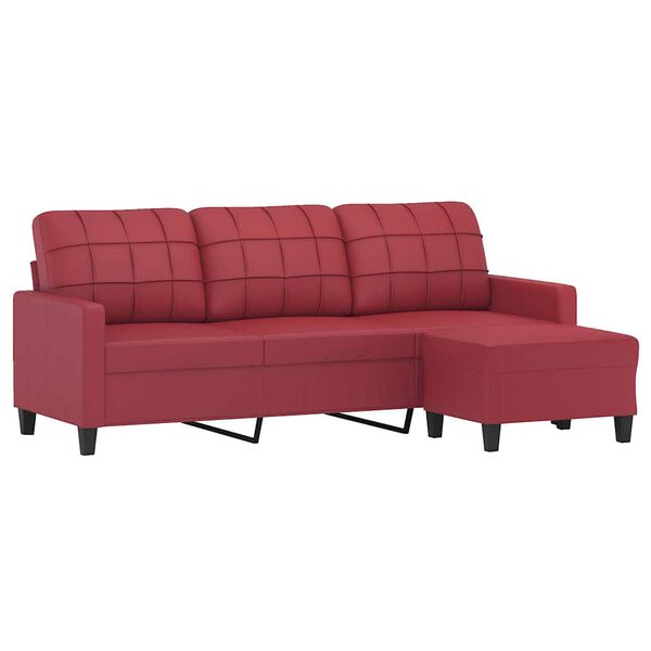 vidaXL 3-seater Sofa With Footstool Wine Red