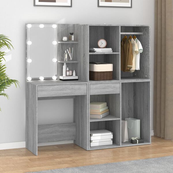 vidaXL LED Dressing Table With Cabinets Gray Sonoma Engineered wood, acrylic