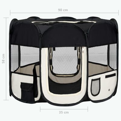 vidaXL Foldable Dog Playpen with Carrying Bag Black 35.4"x35.4"x22.8"