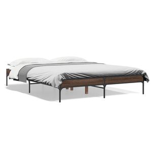 vidaXL Bed Frame Brown Oak Engineered Wood and Metal 55.1 x 78.7 in