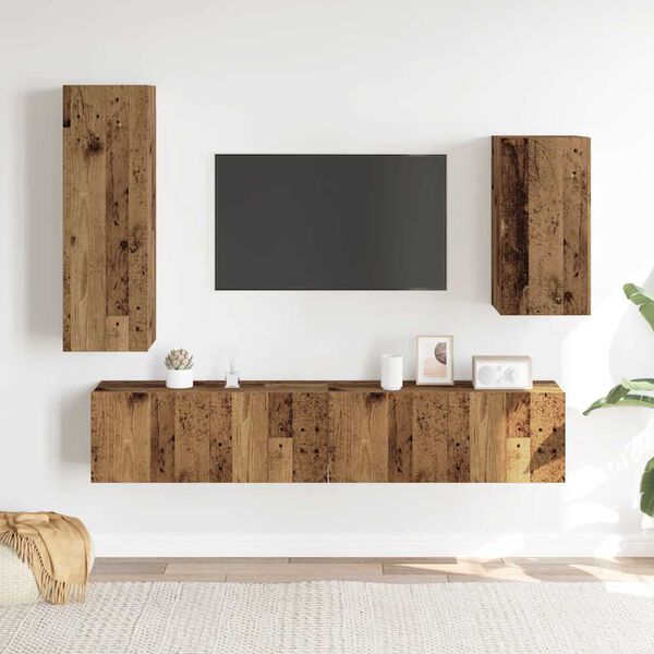 vidaXL TV Cabinet Set Set of 4 Old Wood Engineered Wood Medium Storage