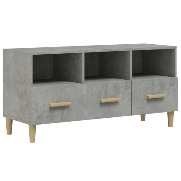 vidaXL TV Cabinet Concrete Gray Engineered Wood, Solid Eucalyptus Wood