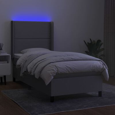 vidaXL Box Spring Bed with Mattress&LED Light Gray Twin Fabric