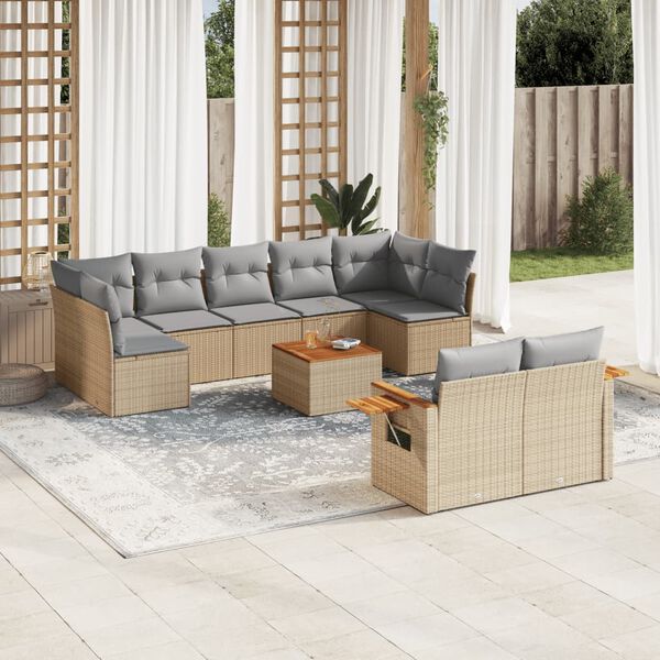 vidaXL Sofa Set Beige PE Rattan Large Modular Outdoor Sofa Set