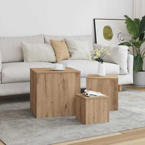 vidaXL Side Table Set of 3 Old wood Engineered wood Small Durable