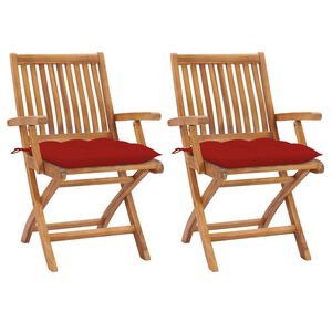 vidaXL Patio Chair Set of 2 Wooden, Red Cushions