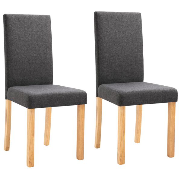 vidaXL Dining Chair Set of 2 Dark Grey Fabric and Rubber wood Standard