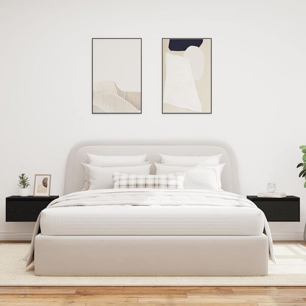 vidaXL Wall-mounted Bedside Cabinet Set of 2 Black oak Engineered wood