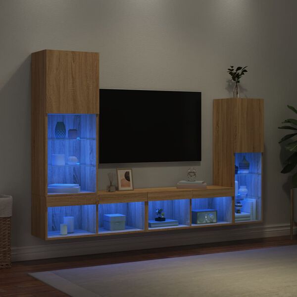 vidaXL TV Wall Unit Sonoma Oak Engineered Wood, Glass Medium