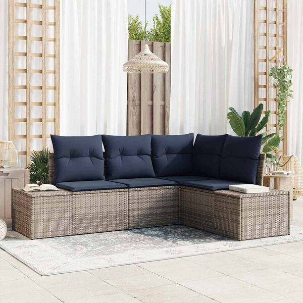 vidaXL Garden Sofa Set with Cushion 4 pcs Grey Poly Rattan