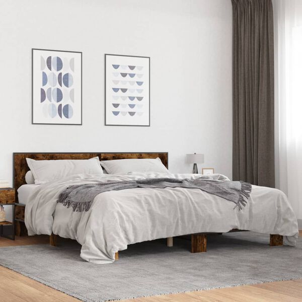 vidaXL Bed Frame Smoked Oak Engineered Wood Super King Durable