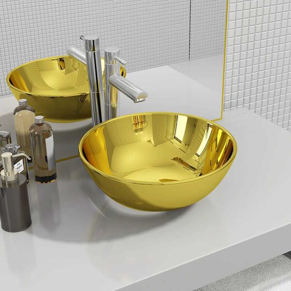 vidaXL Wash Basin 11.0x3.9" Ceramic Gold