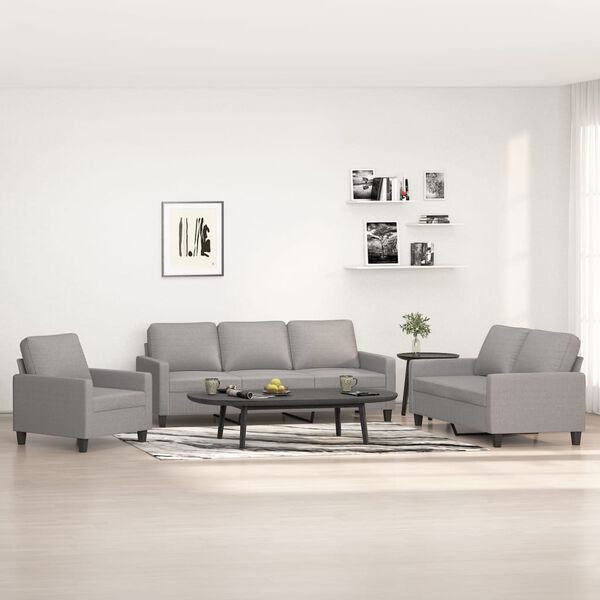 vidaXL 3 Piece Sofa Set with Cushions Light Gray Fabric