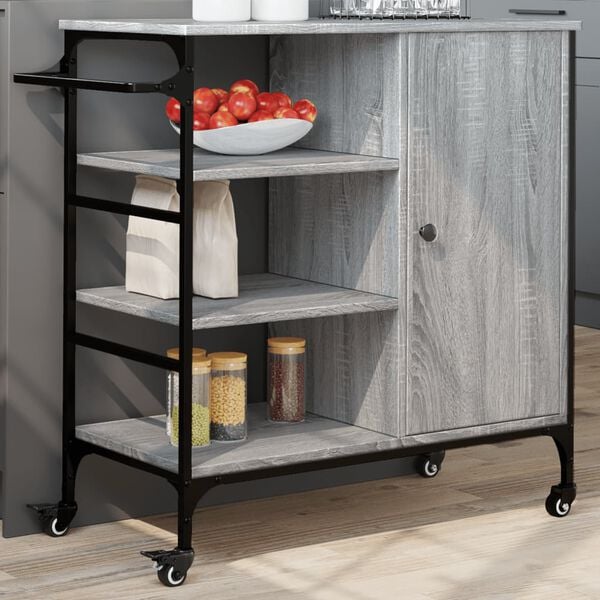 vidaXL Kitchen Trolley Gray Sonoma 34.4"x15.2"x33.3" Engineered Wood
