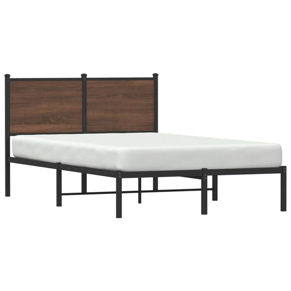 vidaXL Bed Frame Brown Oak Steel, Engineered Wood Full Bed Frame