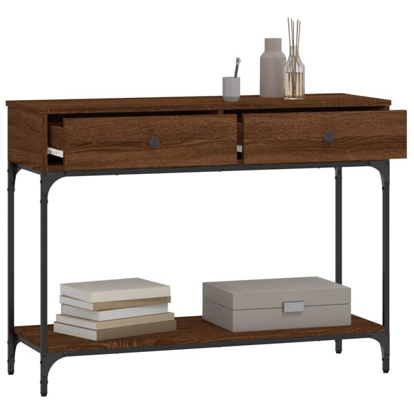 vidaXL Console Table Brown Oak Engineered Wood, Metal