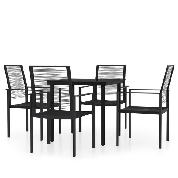vidaXL Dining Set Black Powder-Coated Steel, PVC hollow rattan, Glass