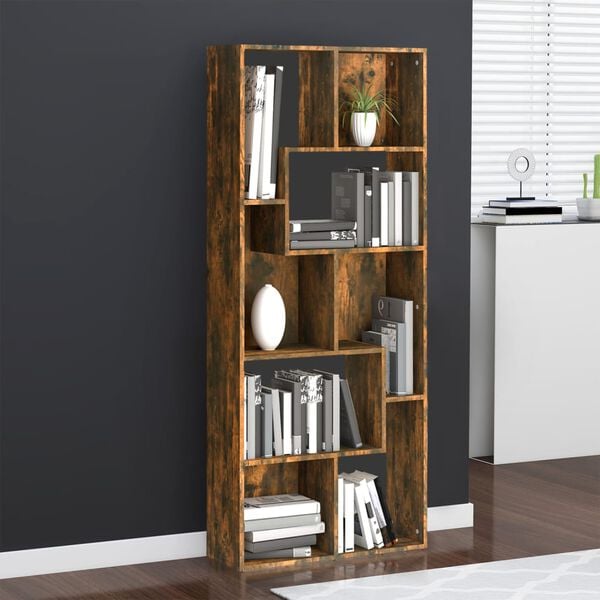 vidaXL Book Cabinet Smoked Oak Engineered Wood Tall Book Cabinet