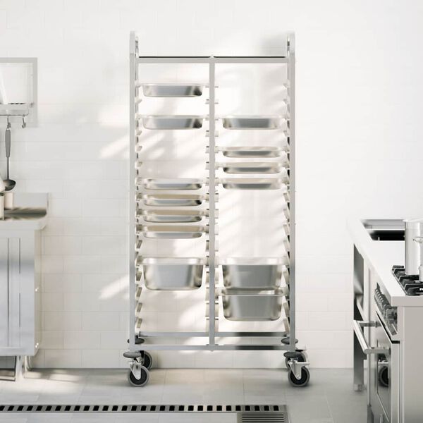 vidaXL Tray Trolley with 32 GN Containers 29.5x21.7x64.0" Stainless Steel