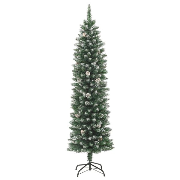 vidaXL Christmas Tree Green and white PVC and steel 94.5 in tall slim tree