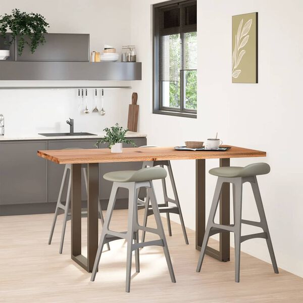 vidaXL Dining Table Light Brown Solid Oak Wood, Powder-Coated Steel