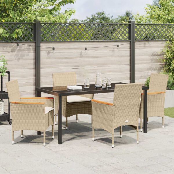 vidaXL Garden Dining Set with Cushion 5 pcs Beige Poly Rattan