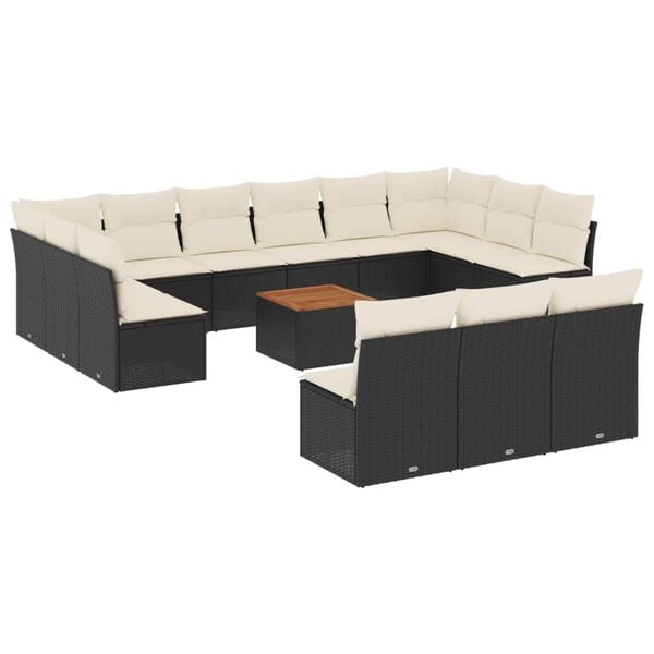 vidaXL Garden Sofa Set Black PE rattan Large Removable Covers