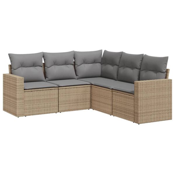 vidaXL Garden Sofa Set Beige PE rattan 1-Corner, 2-Center, 2-Arm Sofa