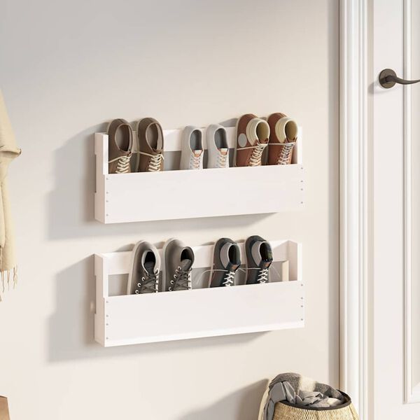 vidaXL Wall-mounted Shoe Rack Set of 2 White Solid Pine Wood