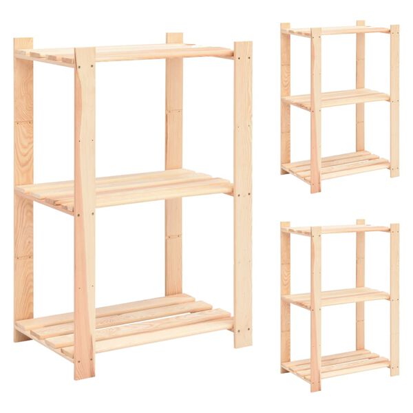 vidaXL 3-Tier Storage Racks 3 pcs 23.6"x15"x35.4" Solid Pinewood 330.7 lb