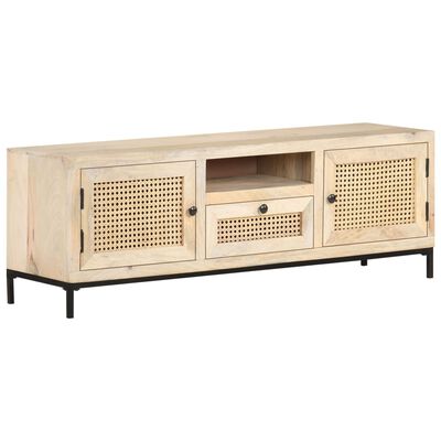 vidaXL TV Stand 47.2"x11.8"x15.7" Solid Wood Mango and Natural Cane