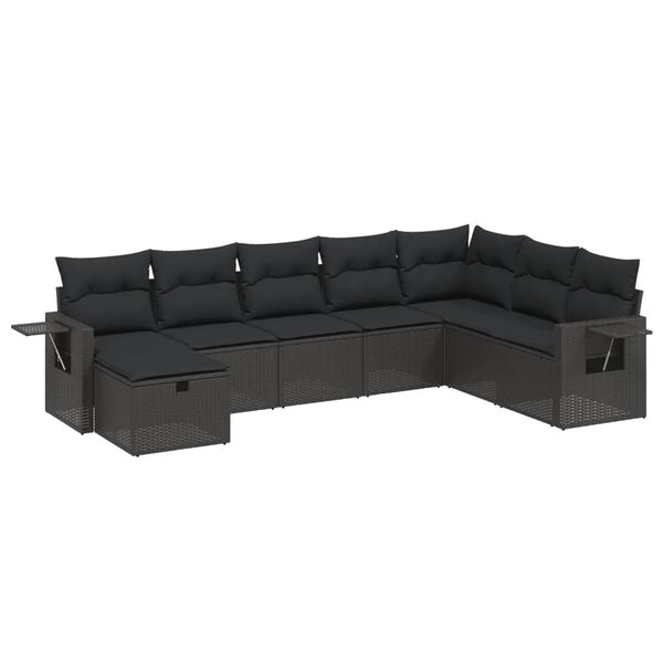 vidaXL Garden Sofa Set Black Poly Rattan, Powder-Coated Steel Large