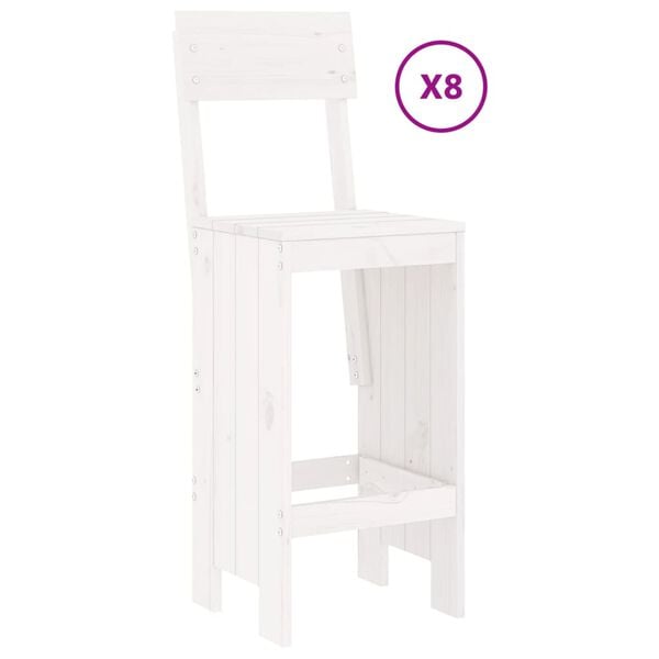vidaXL Garden Bar Set White Solid pine wood 9 Piece Bar Set Footrest