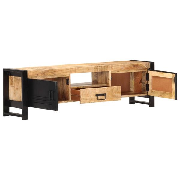 vidaXL TV Cabinet Brown and Black Rough Mango Wood, Iron