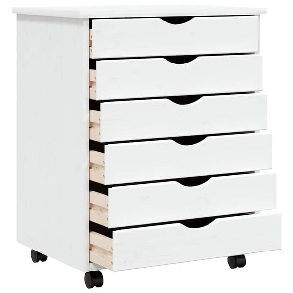 vidaXL Rolling Cabinet MOSS White Solid pine wood, engineered wood, plastic