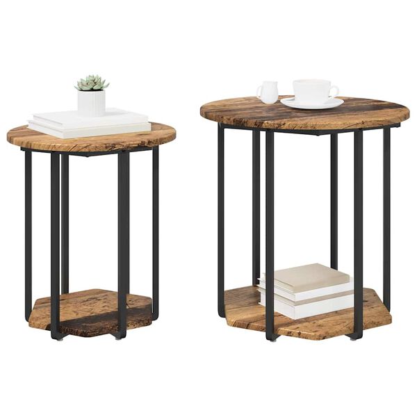 vidaXL Side Table Set 2 pcs Old wood and Black 19.7" x 19.7" x 19.9