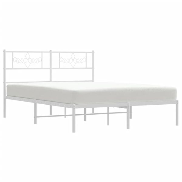 vidaXL Bed Frame White Powder-Coated Steel Small Double Bed Frame