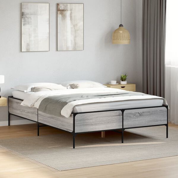 vidaXL Bed Frame Grey Sonoma Engineered Wood 63x79 in Durable