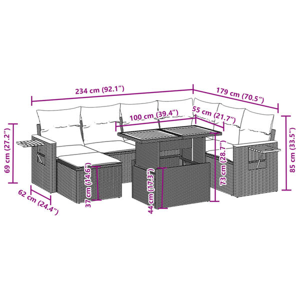 vidaXL Garden Sofa Set Black PE rattan, Polycarbonate, Steel Large