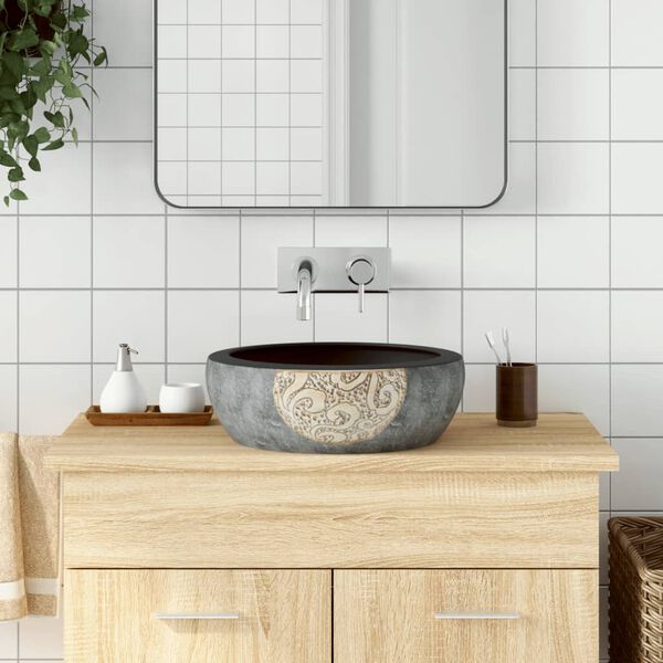 vidaXL Countertop Basin Black and Brown Round &Phi;16.1x5.5" Ceramic