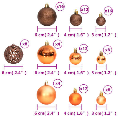 vidaXL Christmas Baubles 100 pcs Brown 1.2" / 1.6" / 2.4"