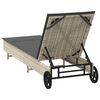 vidaXL Sun Lounger with Wheels and Cushion Light Grey Poly Rattan