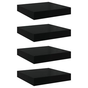 vidaXL Wall Shelf Set of 4 High gloss black Honeycomb MDF, metal Small