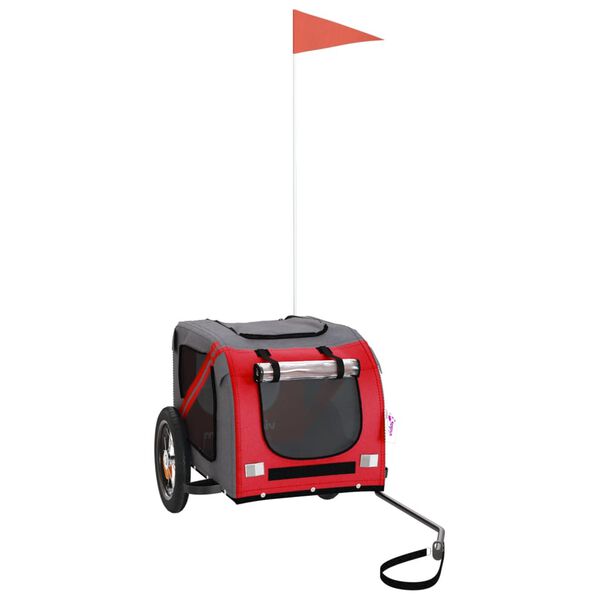 vidaXL Pet Bike Trailer Red and Grey Oxford fabric, Iron, PVC One Size