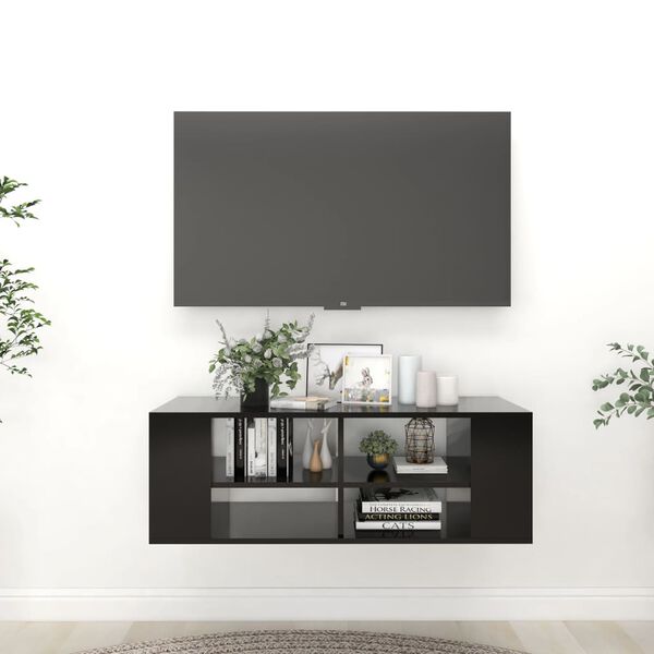 vidaXL Wall-Mounted TV Stand Black 40.2"x13.8"x13.8" Engineered Wood