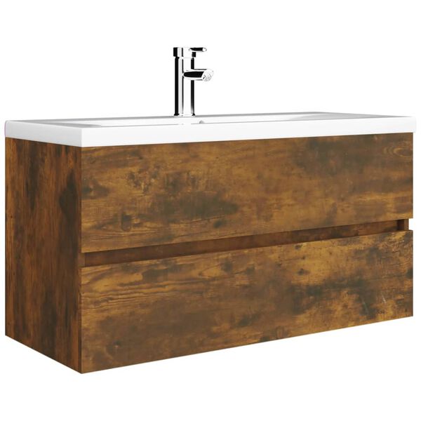 vidaXL Sink Cabinet Smoked oak Engineered wood 35.4 in